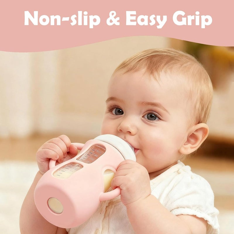 Kingwi 3 Pack Silicone Sleeves for Avent Natural Glass Baby Bottles, Anti Breakage Baby Bottle Holder, Compatible with Philips Avent Glass Natural Baby Bottle (Cute Pink+Light Purple+Beige, 8 OZ) - Image 2